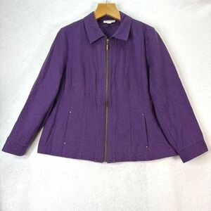 Coldwater Creek Purple Floral Jacquard Zip Front Jacket Pockets Womens 20 Classy